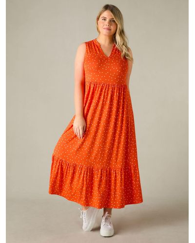 Live Unlimited Curve Petite Spot Print Jersey Sleeveless Midi Dress - Orange