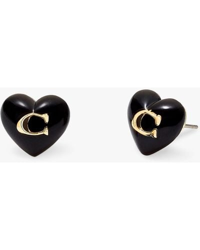 COACH Signature Sculpted C Motif Resin Heart Earrings - Black
