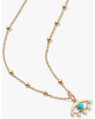 Daisy London Evil Eye Turquoise & Pearl Pendant Necklace - White