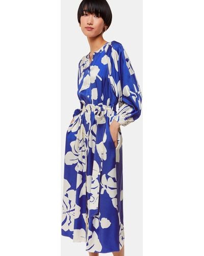 Whistles Mabel Hawaiian Print Satin Midi Shirt Dress - Blue