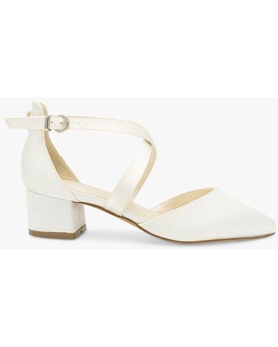 Paradox London Blanche Wide Fit Dyeable Satin Mid Block Heel Court Shoes - White