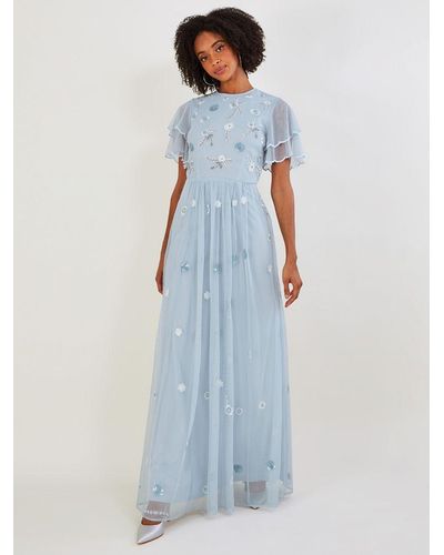 Monsoon Catherine Floral Embellished Maxi Dress - Blue