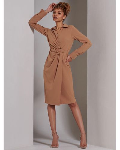 Jolie Moi Reveka Wrap Knee Length Shirt Dress - Brown