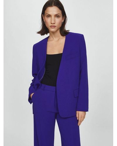 Mango Pompeya Collarless Suit Blazer - Blue