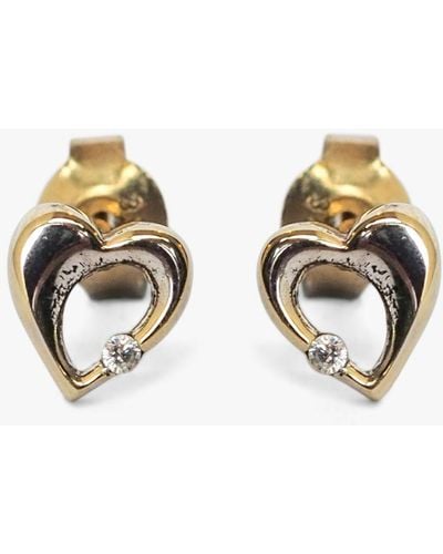 L & T Heirlooms Second Hand 9ct Yellow Gold Cubic Zirconia Heart Stud Earrings - Metallic