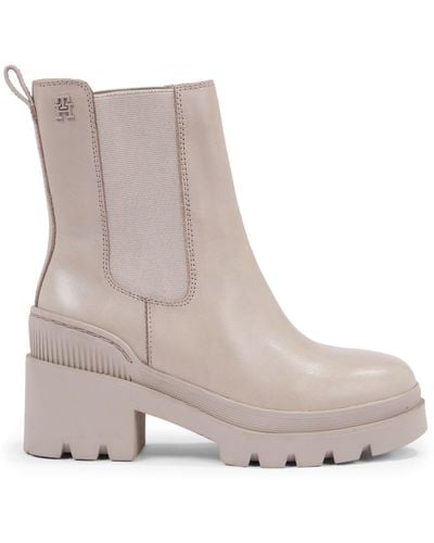Tommy Hilfiger Block Heel Leather Chelsea Boots - Grey