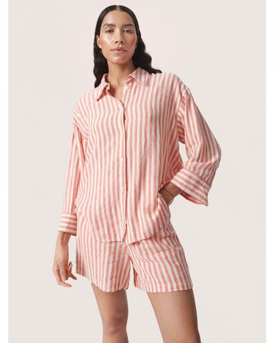 Soaked In Luxury Belira Linen Blend Striped Casual Fit Shirt - Pink