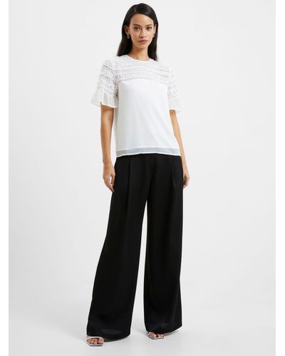 French Connection Carina Mesh Frill Detail Top - White