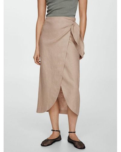 Mango Linen Wrap Midi Skirt - Natural
