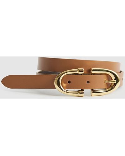 Reiss Bailey Slim Leather Belt - Natural