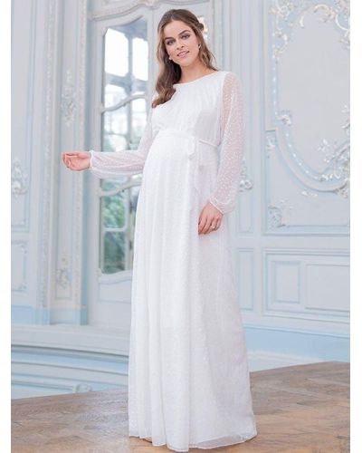 Seraphine Satin Devore Chiffon Maternity Wedding Dress - White