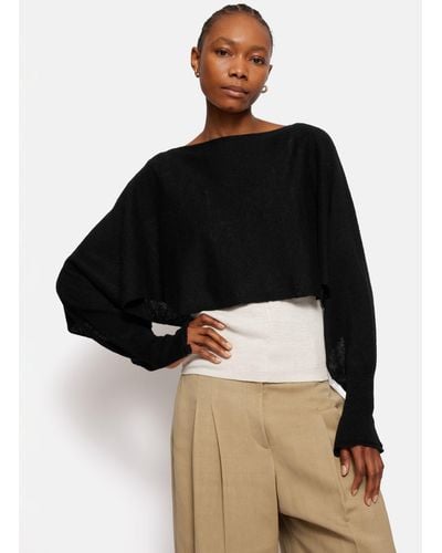 Jigsaw Pure Linen Cropped Poncho Jumper - Black