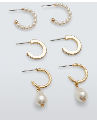 John Lewis Faux Pearl And Crystal Mini Half Hoop Earrings - White