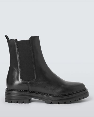 John Lewis Poppie Leather Cleated Sole High Cut Chelsea Boots - Black
