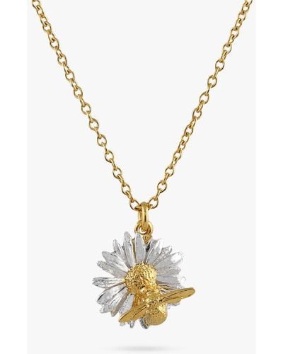 Alex Monroe Daisy & Baby Bee Pendant Necklace - Metallic