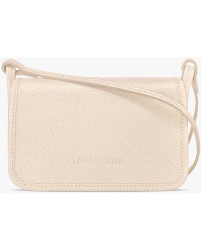 Longchamp Le Foulonné Leather Wallet On Shoulder Strap - Natural