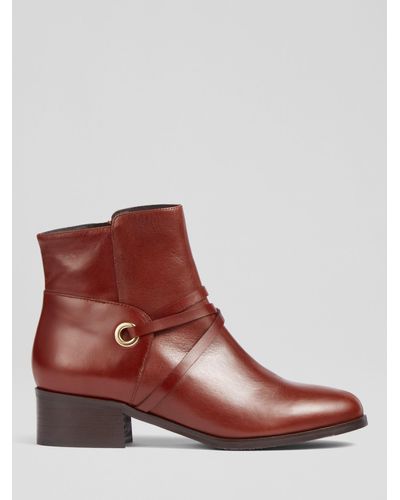 LK Bennett Alba Leather Ankle Boots - Red