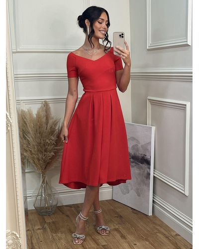 Jolie Moi Lenora Fit And Flare Midi Dress - Red