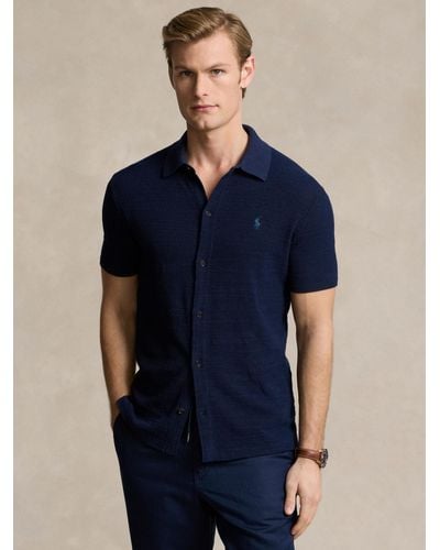 Ralph Lauren Polo Short Sleeve Linen Blend Shirt - Blue