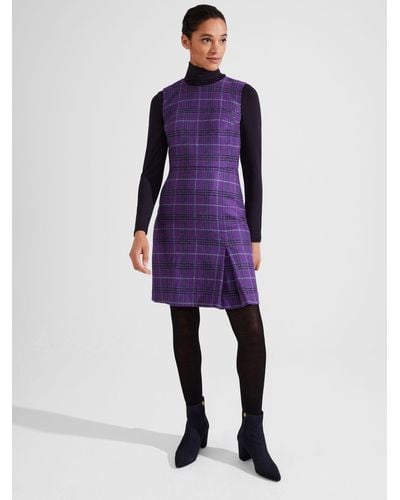 Hobbs Avery Check Wool Mini Sheath Dress - Purple