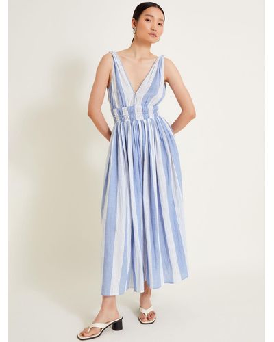 Monsoon Celia Stripe Dress - Blue