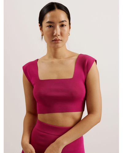 Ted Baker Brenha Rib Knit Square Neck Crop Top - Red