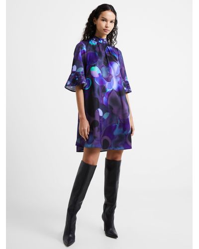 French Connection Eva Harlow Fluted Sleeve Dress - Blue