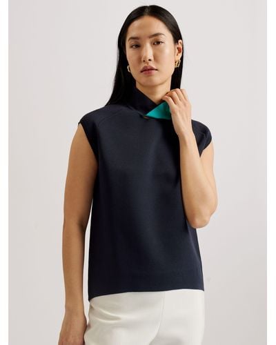 Ted Baker Kaedee Knit Twisted Neck Easy Fit Top - Blue
