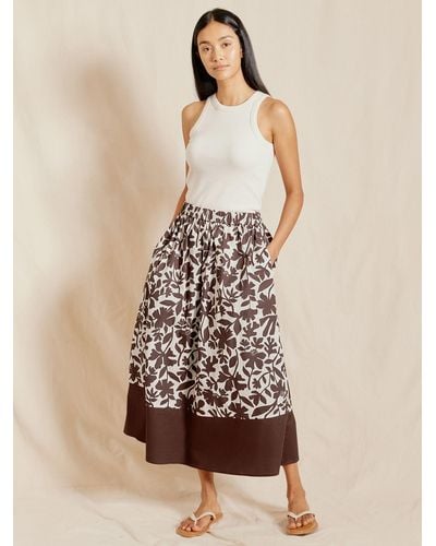 Albaray Organic Cotton Floral Print Midi Skirt - Natural