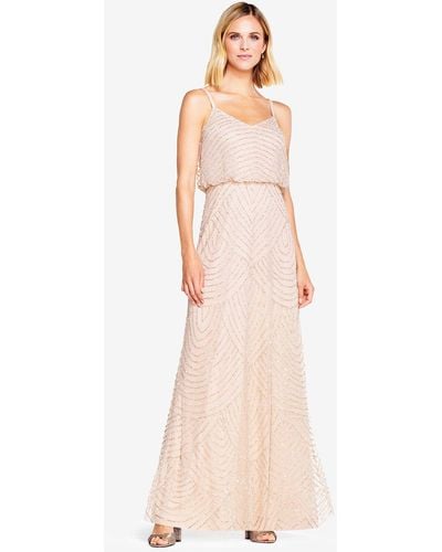 Adrianna Papell Sleeveless Blouson Beaded Gown - Natural