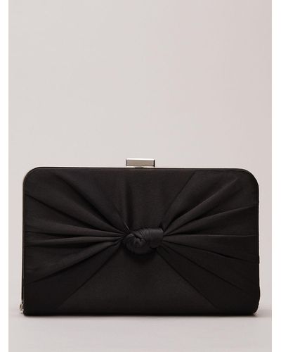 Phase Eight Satin Knot Front Box Clutch Bag - Black
