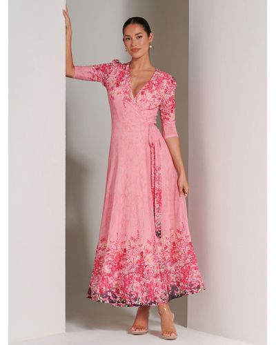 Jolie Moi Peggy Mirrored Floral Print Mesh Maxi Dress - Pink