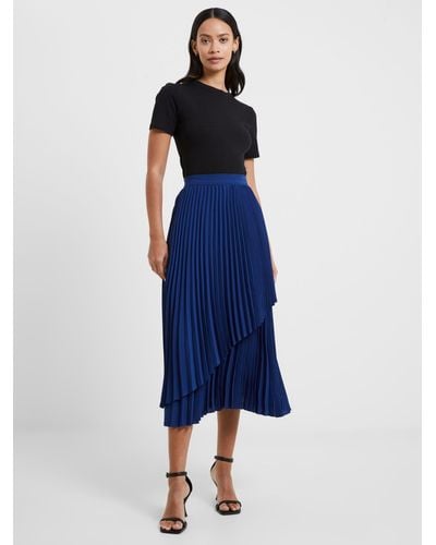 French Connection Arie Pleated Midi Skirt - Blue