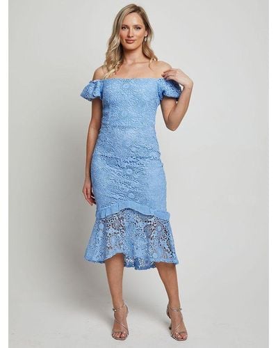 Chi Chi London Lace Peplum Midi Dress - Blue