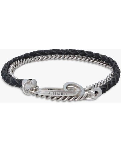 AllSaints Mix Leather Chain Flex Bracelet - Grey