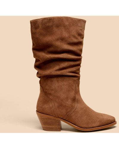 White Stuff Azalea Suede Mid Slouch Boots - Brown