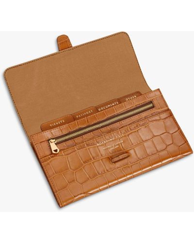 Aspinal of London Croc Effect Leather Travel Wallet - Brown