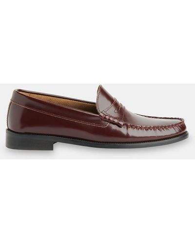 Whistles Manny Slim Leather Loafers. Burgundy - Brown