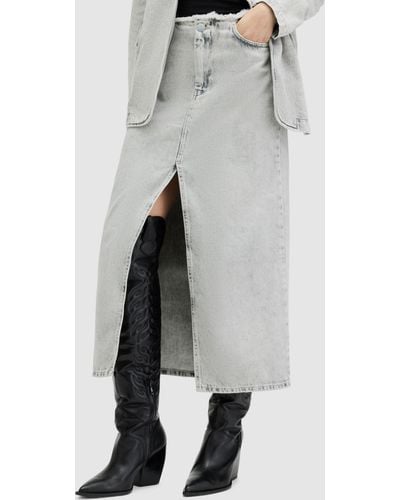 AllSaints Honour Split Front Denim Midi Skirt - Grey
