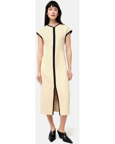 Jigsaw Heavy Crepe Contrast Trim Column Midi Dress - Natural