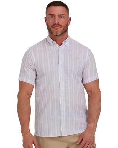 Raging Bull Short Sleeve Multi Stripe Linen Look Shirt - White