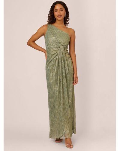 Adrianna Papell Stardust Pleated One Shoulder Maxi Dress - Green