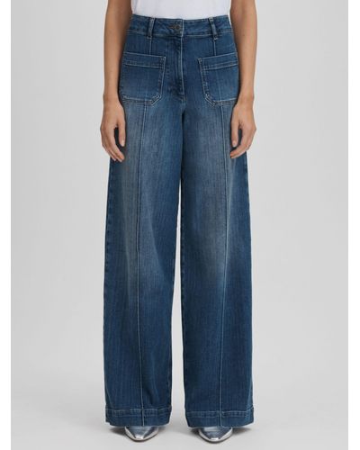 Reiss Kira Wide Leg Seam Detail Jeans - Blue