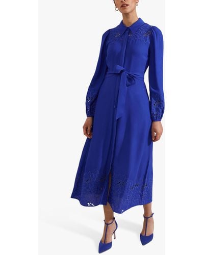 Hobbs Ada Embroidered Midi Shirt Dress - Blue