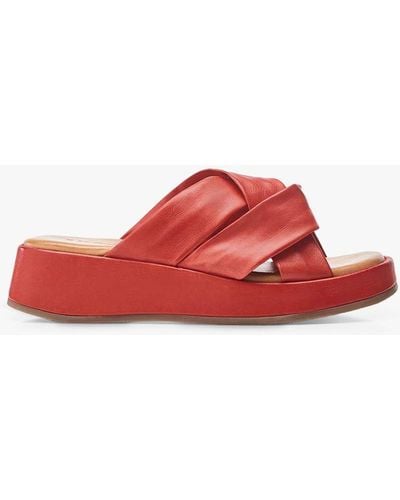 Moda In Pelle Grana Slider Leather Sandals - Red