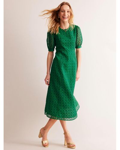 Boden Textured Organza Puff Sleeve Midi Dress - Green