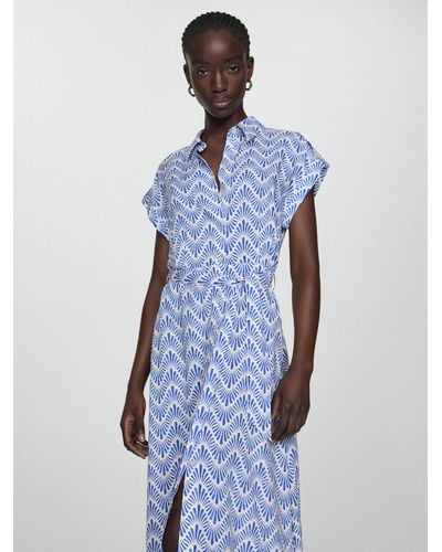Mango Apple Abstract Print Shirt Midi Dress - Blue