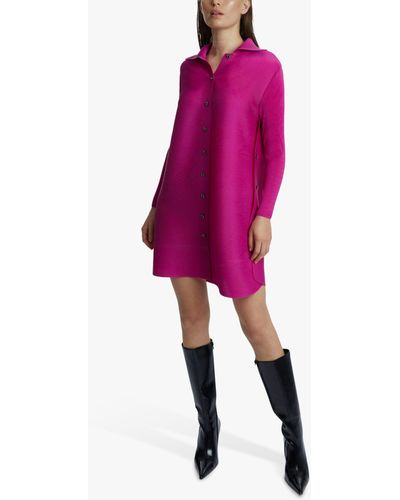 James Lakeland Pleated Side Button Shirt Dress - Pink