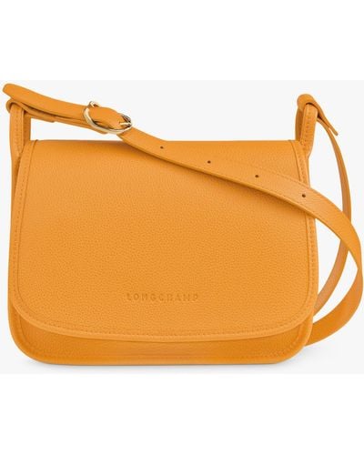 Longchamp Le Foulonné Medium Leather Flap Over Cross Body Bag - Orange