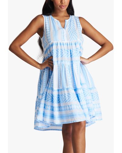 South Beach Jacquard Sleeveless Tiered Mini Dress - Blue